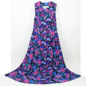 Floral Sleeveless Maxi Dress - Blue and Pink